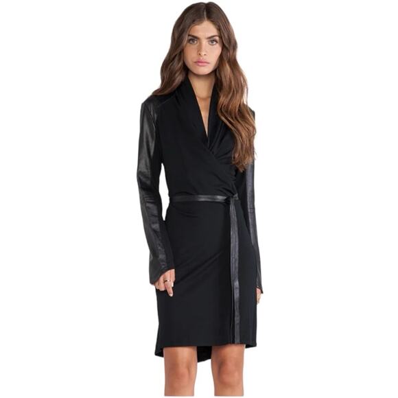 Lamarque Dresses & Skirts - Lamarque Womens Dressy Leather Goth Stretchy Hazel Mini Wrap Dress Size Medium